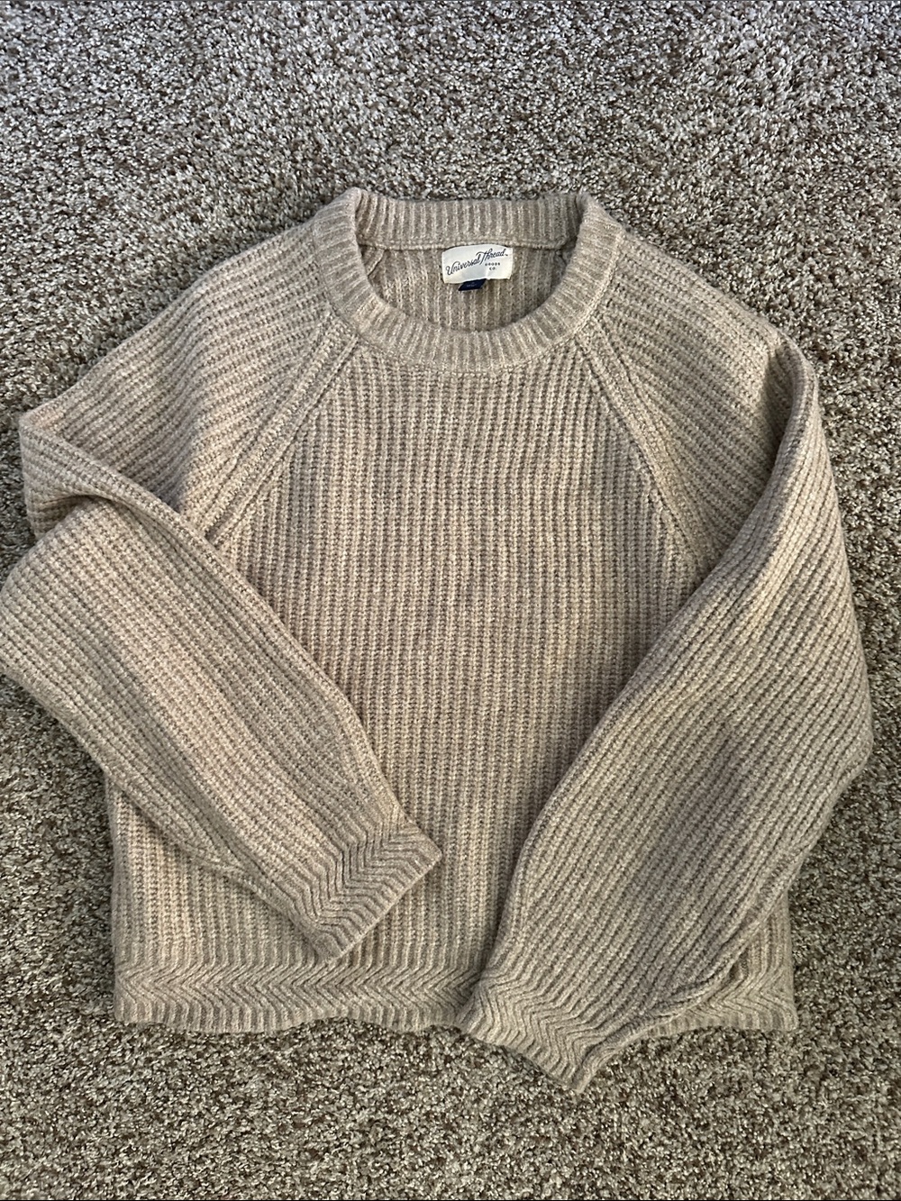 Universal Thread Neutral Taupe Ribbed Crewneck Sweater
